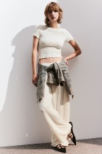  Short Textured T-shirt with Overlocked Trim