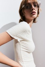  Short Textured T-shirt with Overlocked Trim