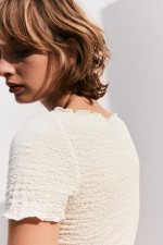  Short Textured T-shirt with Overlocked Trim