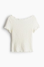  Short Textured T-shirt with Overlocked Trim